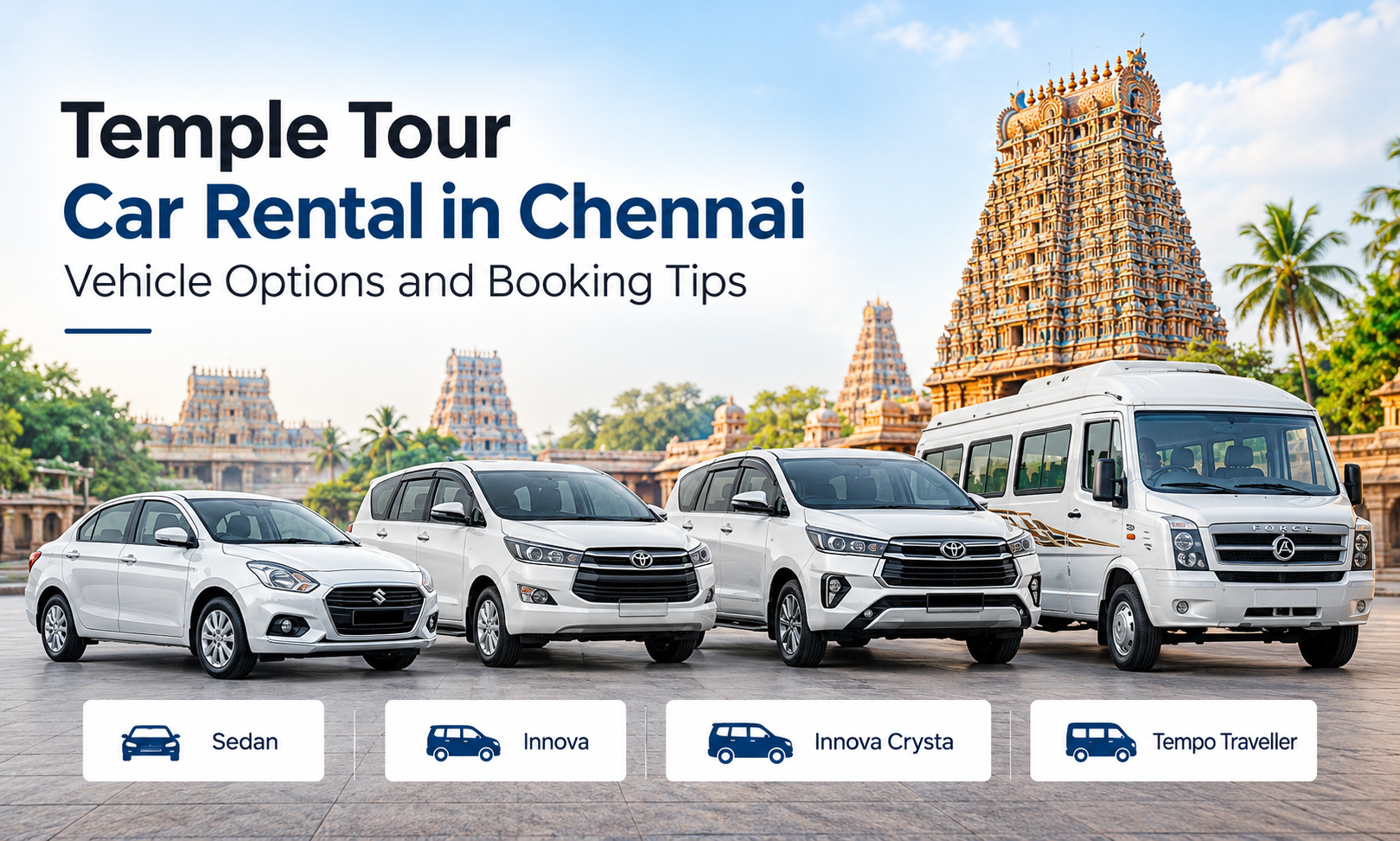 Temple Tour Car Rental Chennai with Sedan, Innova and Tempo Traveller